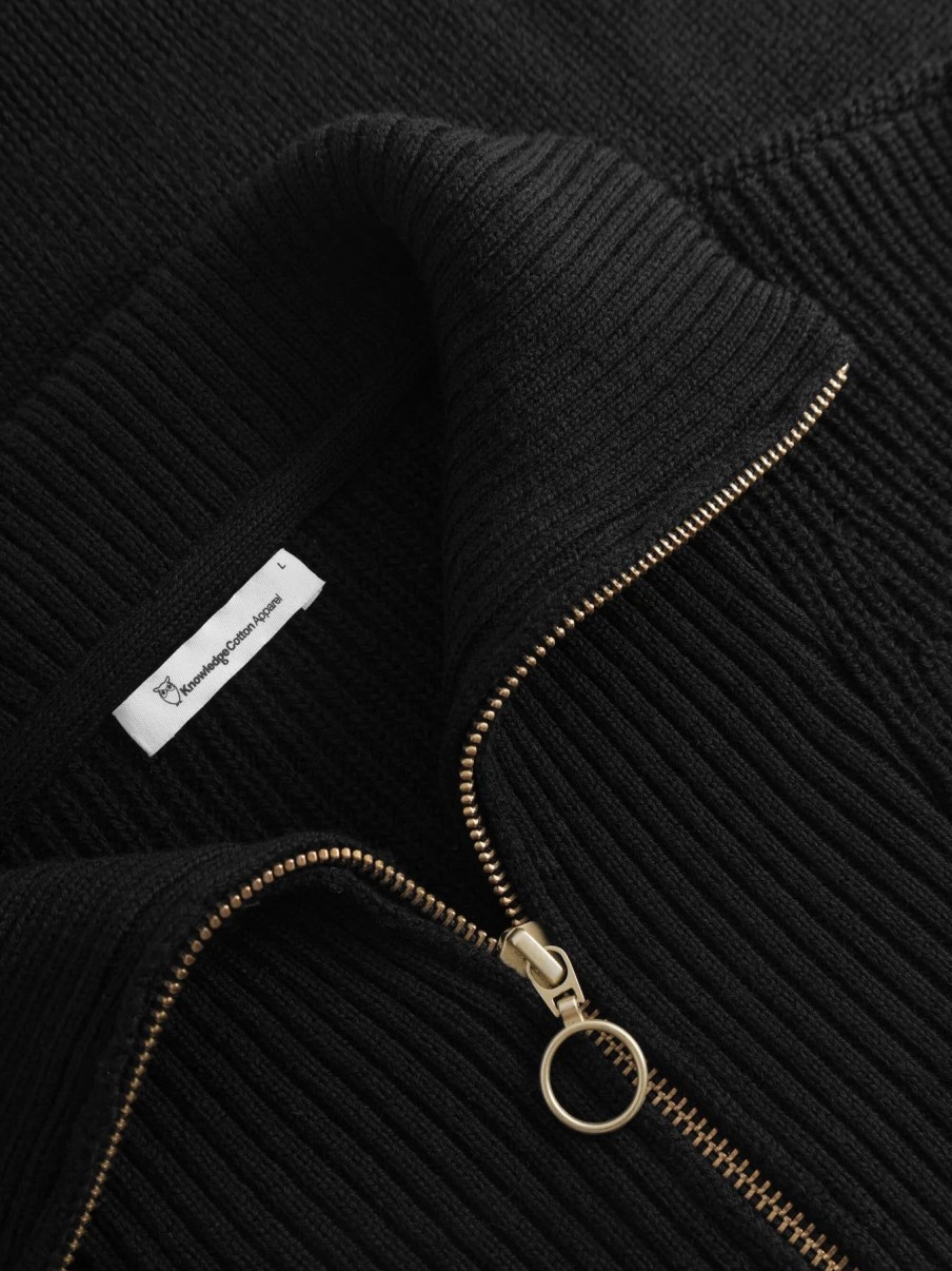 Naiset KnowledgeCotton Apparel Merinopaidat | Naisten Puolivetoketjullinen Villapaita - 100% Merinovillaa Black Jet